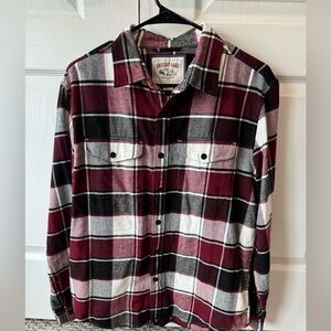 American Eagle Burgundy Black White Plaid Flannel Shirt
